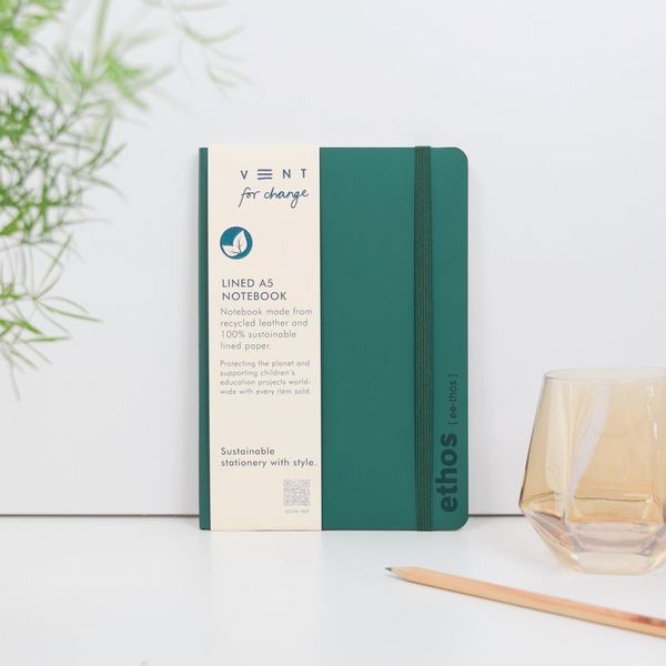 A5 recycled leather notebook – ETHOS Emerald Green