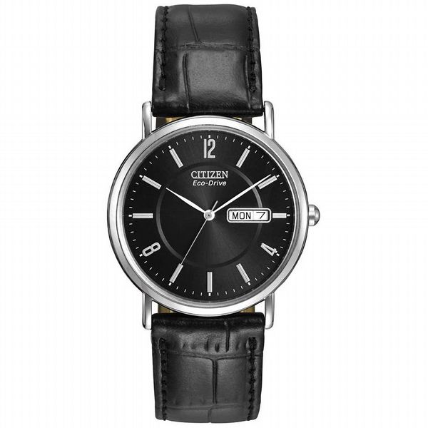 Citizen Men’s Black Leather Strap Eco-Drive Watch