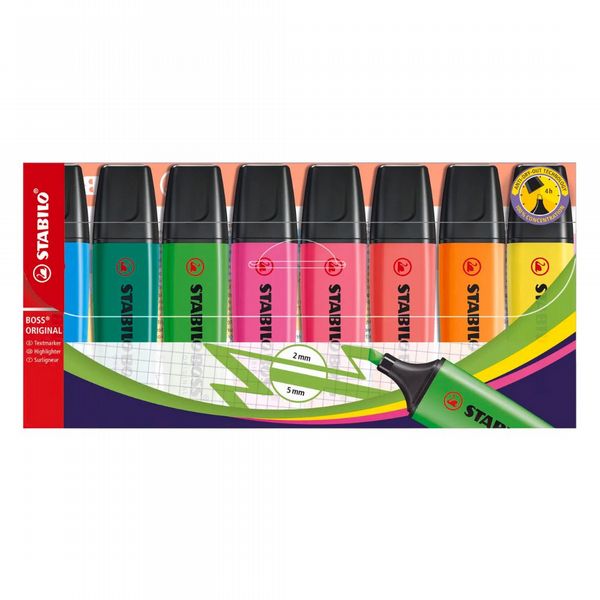 Stabilo Boss Pen Wallet Assorted 70/8 [Ss708] - Pack of 8