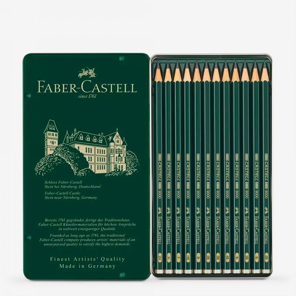 Faber Castell: Series 9000 PENCILS: SET OF 12 (8B to 2H) in metal tin