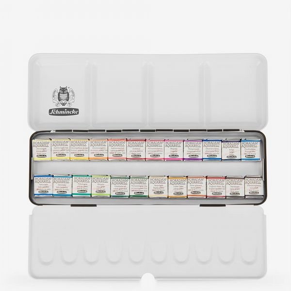 Schmincke : Horadam Watercolour Paint : Metal Set : 24 Half Pans