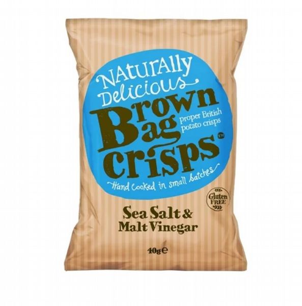 Brown Bag Crisps Sea Salt and Malt Vinegar 40g (Pack of 20)